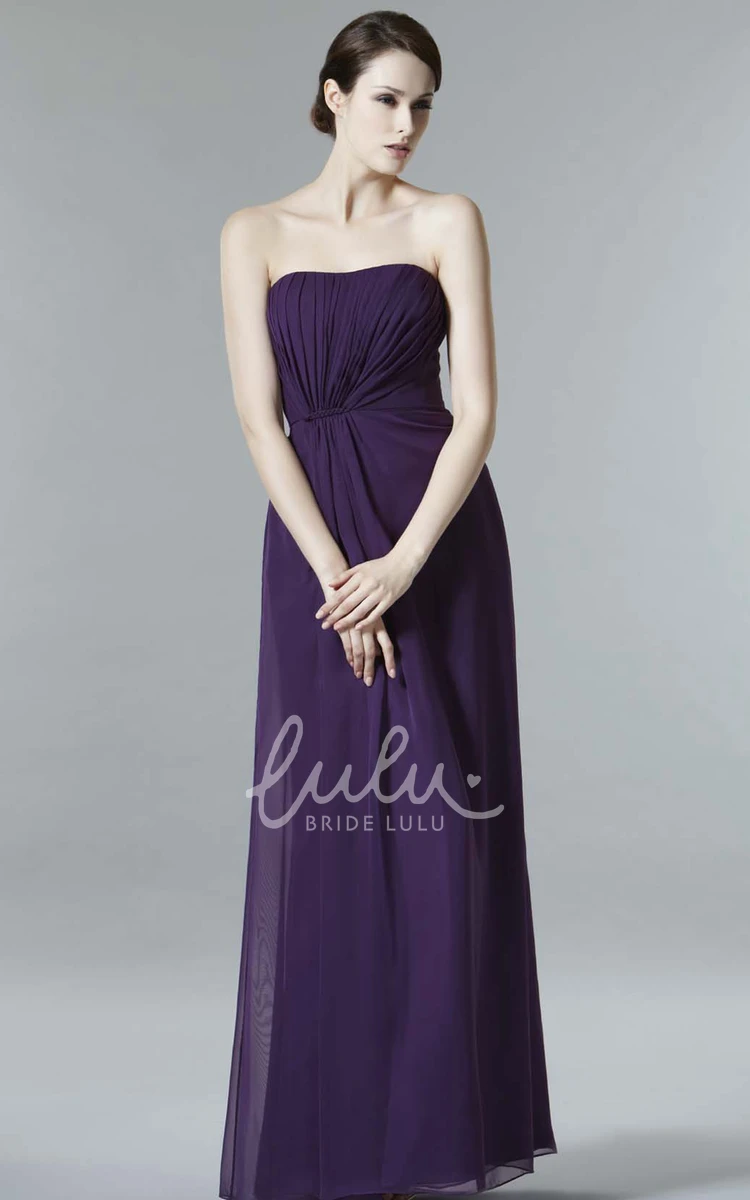 Strapless Chiffon Bridesmaid Dress Ruched Floor-Length Low-V Back