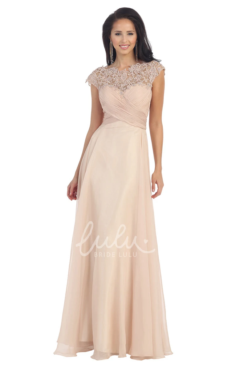 A-Line Chiffon Illusion Dress with Criss Cross and Embroidery Unique Bridesmaid Dress Women