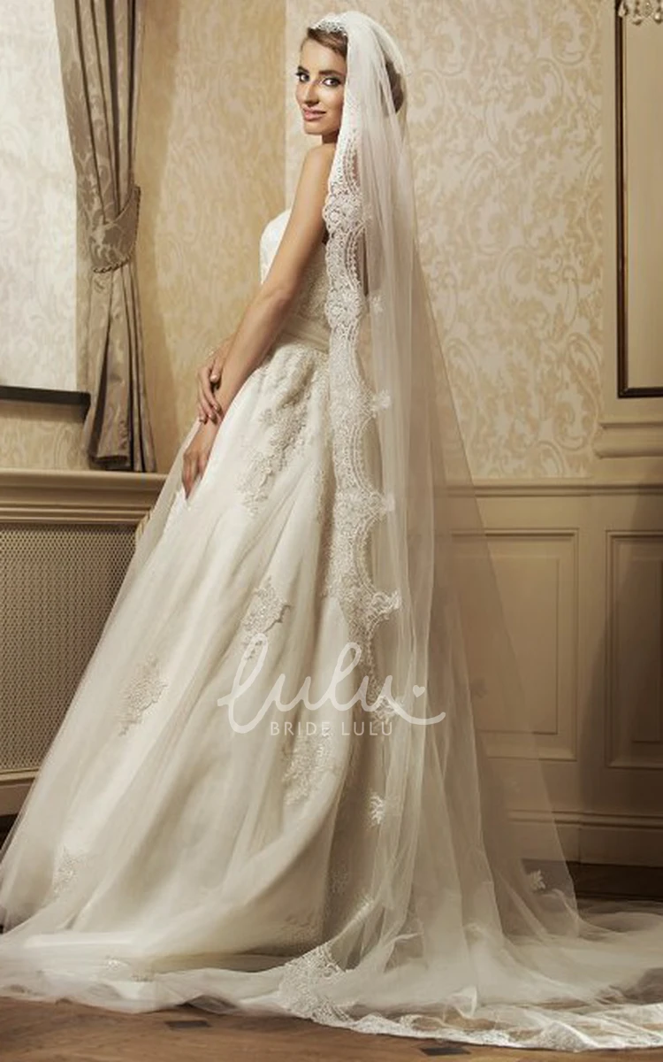 Sleeveless A-Line Tulle Wedding Dress with Appliques and Waist Jewelry Elegant Wedding Dress