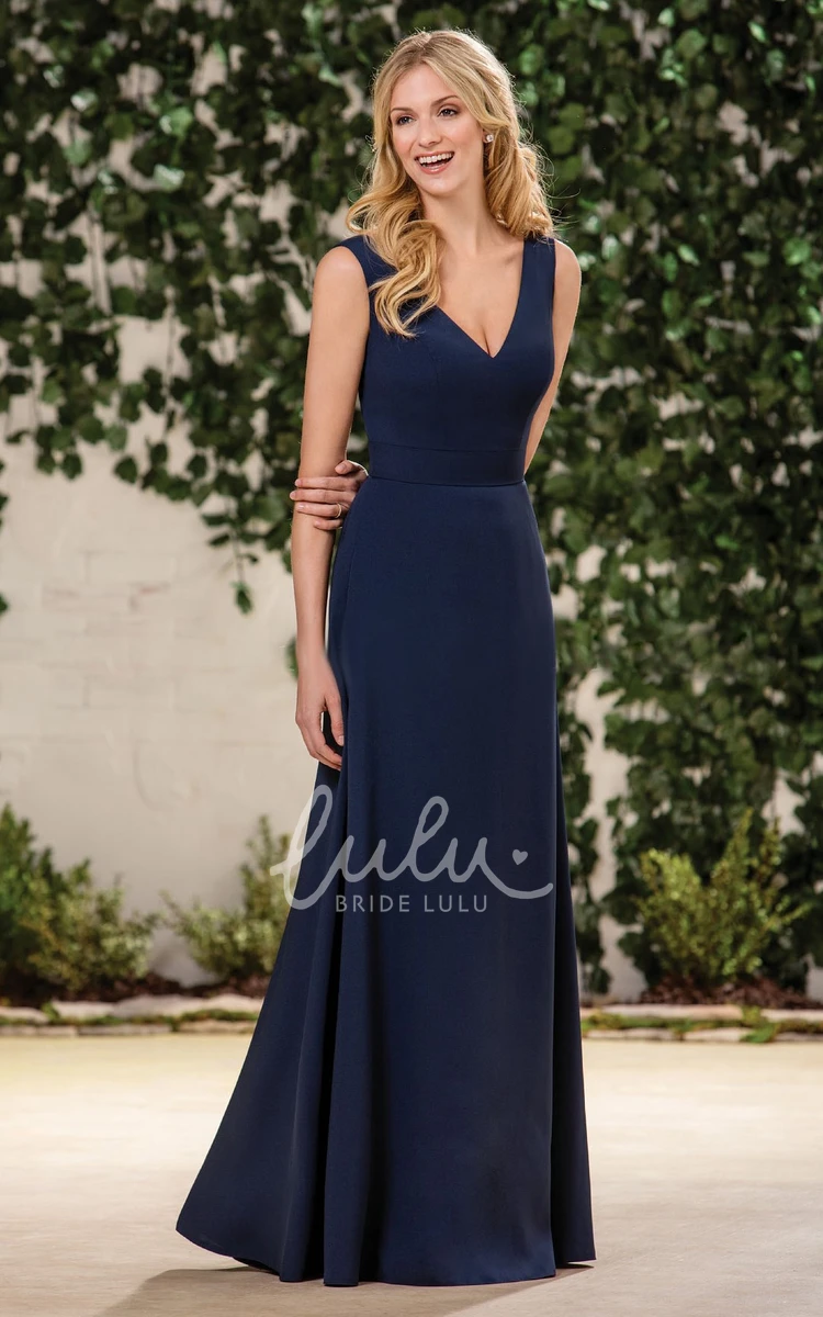 Sleeveless V-Neck Bridesmaid Dress with Pleats and Cut-Out Back Elegant Bridesmaid Dress