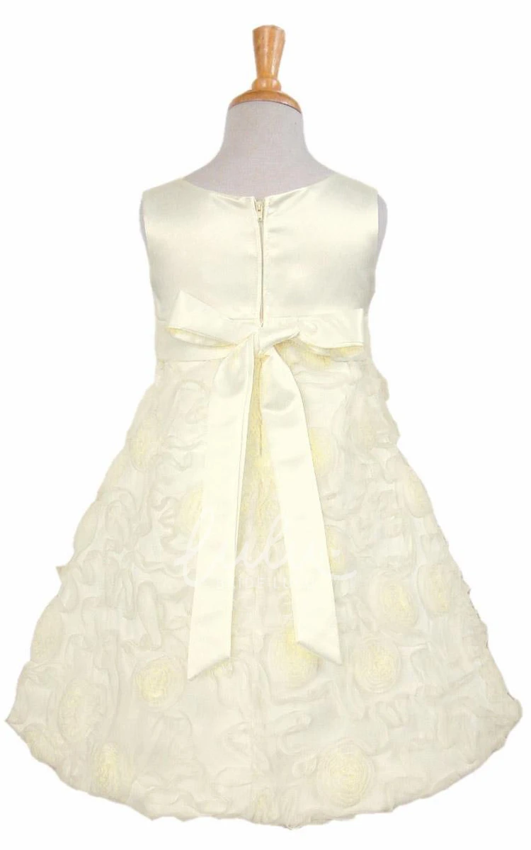 Sleeveless Satin Bowed Tea-Length Flower Girl Dress