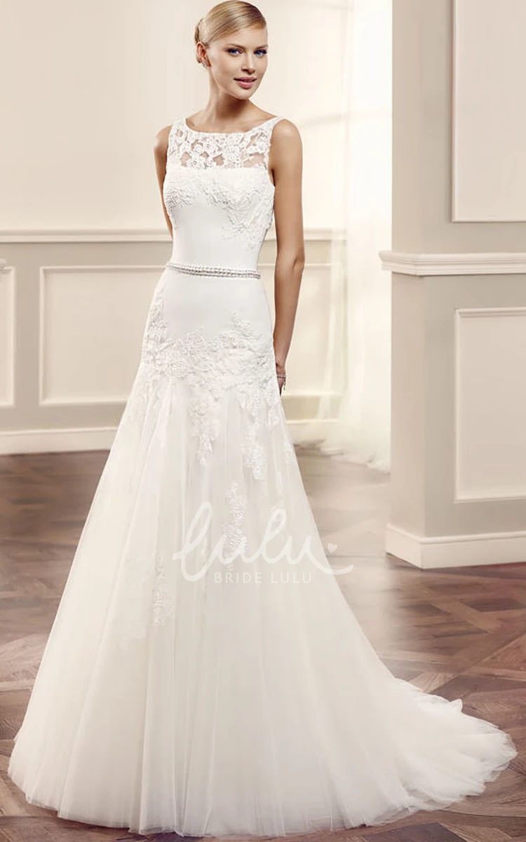 Bateau Maxi Tulle Wedding Dress with Illusion Back A-Line Sleeveless