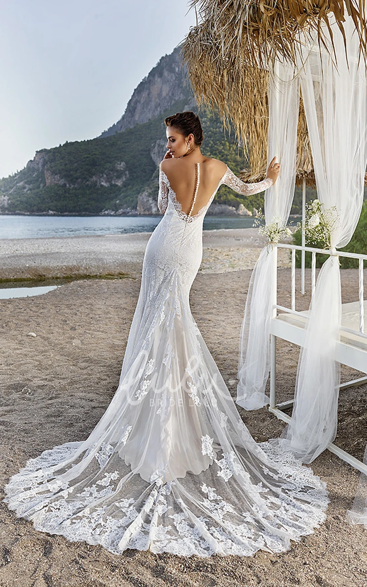 Off-The-Shoulder Lace Wedding Dress with Long Sleeves Sheath Style