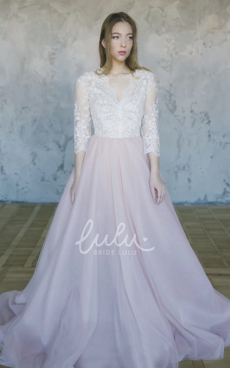 3/4 Sleeve Tulle Lace Wedding Dress Beautiful Bridal Gown