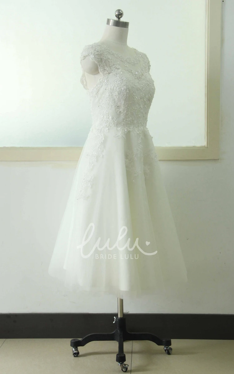 Knee-Length Chiffon Tulle Lace Bridesmaid Dress with Beading and Flower A-Line