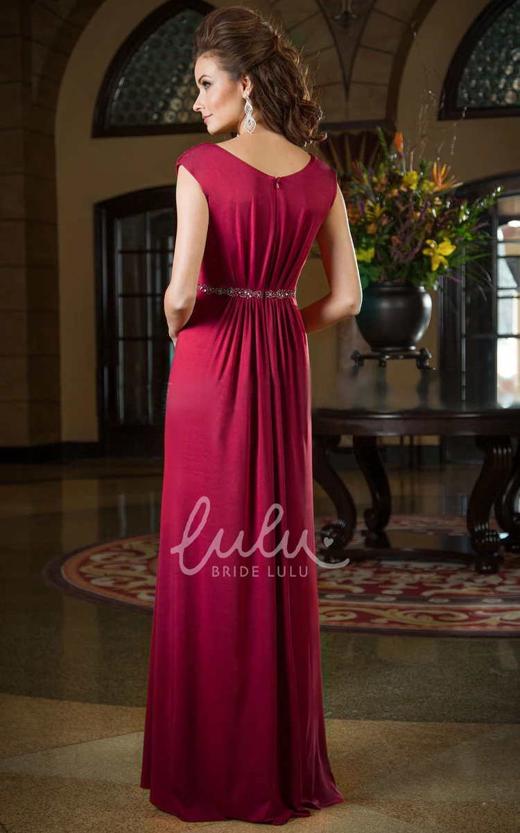 Floor-Length Mother of the Bride Dress with Jewels and Cap Sleeves Elegant Formal Dress