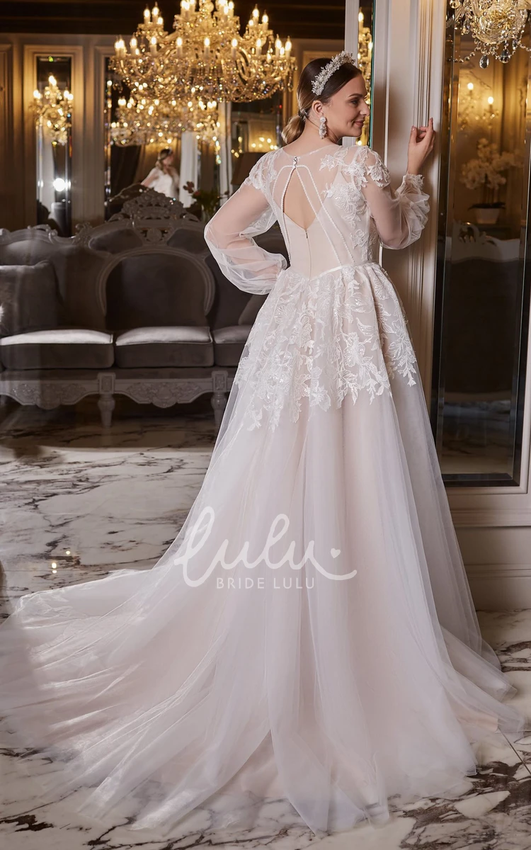 Bohemian Tulle V-neck A-Line Beach Wedding Dress with Keyhole Back Unique and Flowy