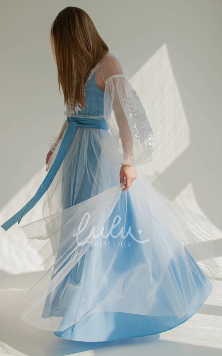 Elegant A Line Tulle Prom Dress with Square Neck & Sash Women's Prom Dress 2024