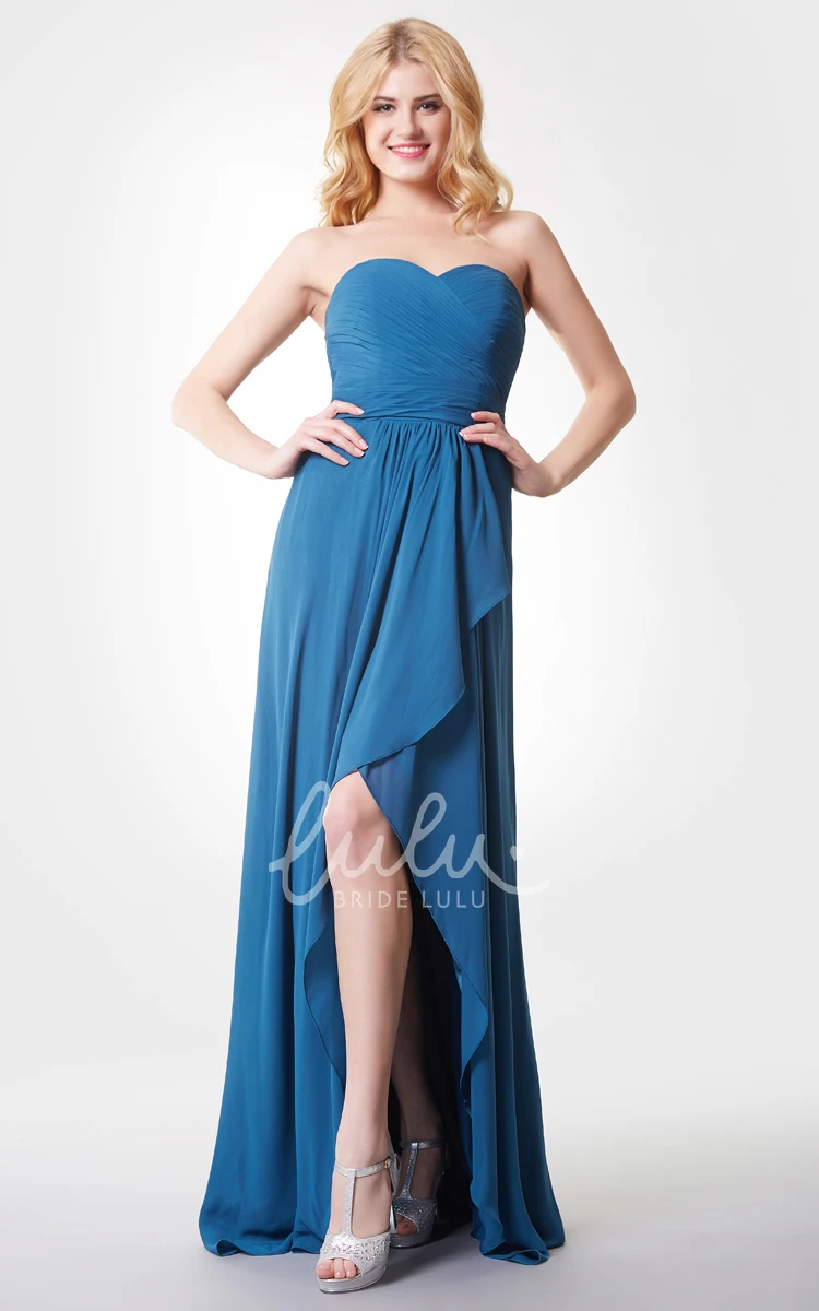 Sweetheart Ruched High-low Chiffon Beach Bridesmaid Dress