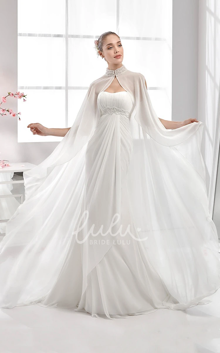 Chiffon Wedding Dress with Pearl Waistline and Draping Strapless Pleated