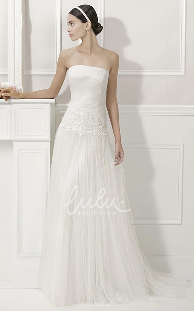 Tulle Drop Waist Bridal Gown with Removable Sleeves Strapless Half Sleeves