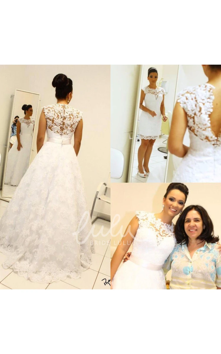 High Neck Lace A-line Wedding Dress with Button and Zipper
