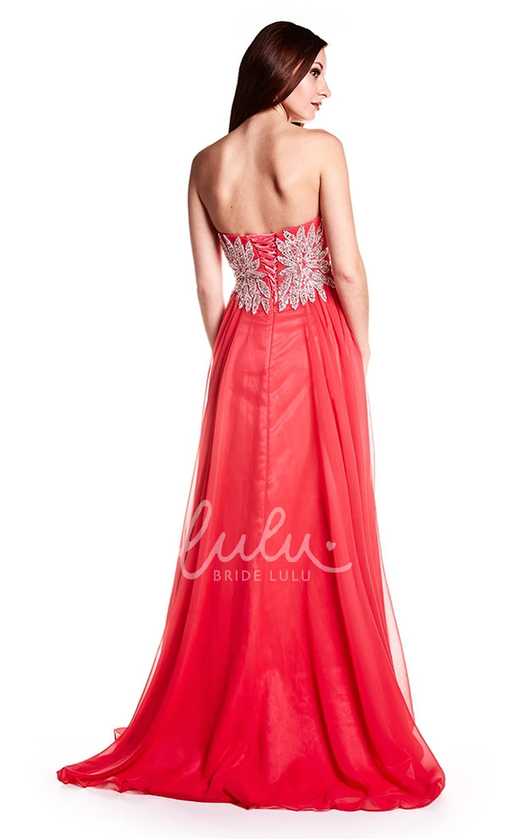 Crystal Sweetheart Chiffon Prom Dress A-Line Floor-Length Pleated