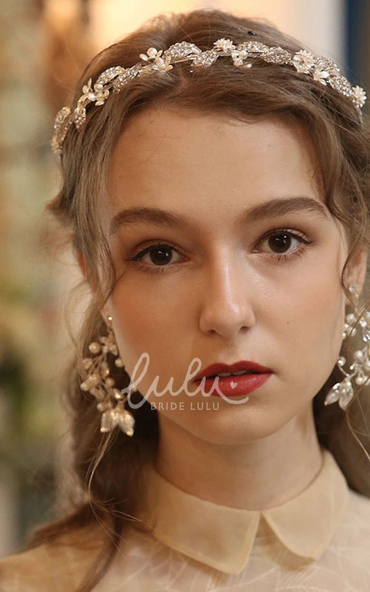 Delicate Shining Beaded Leaves Headbands and Rings