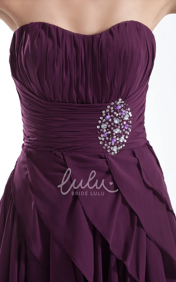 High-Low Chiffon Prom Dress with Beading and Cascading Ruffles Sleeveless Sweetheart