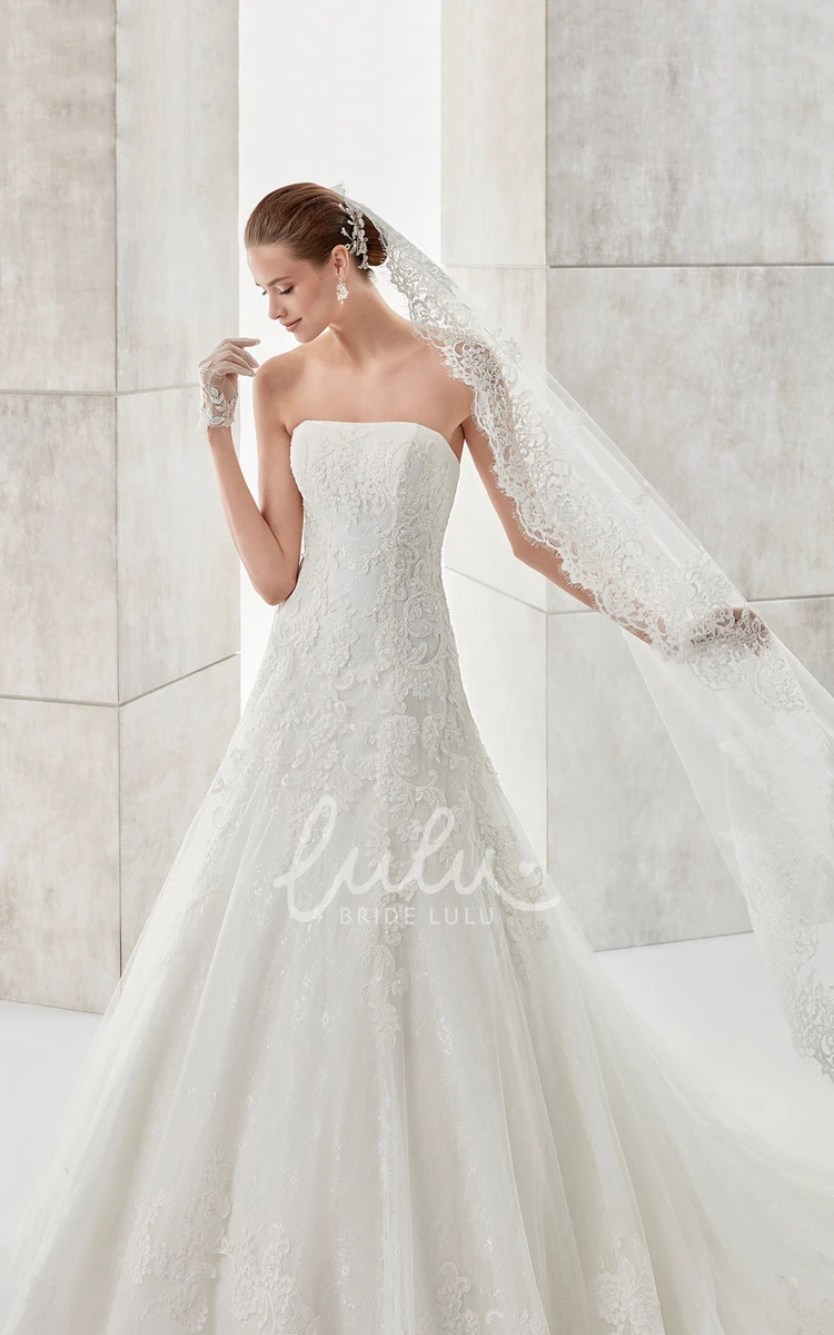 Applique A-line Wedding Dress with Brush Train Simple & Elegant