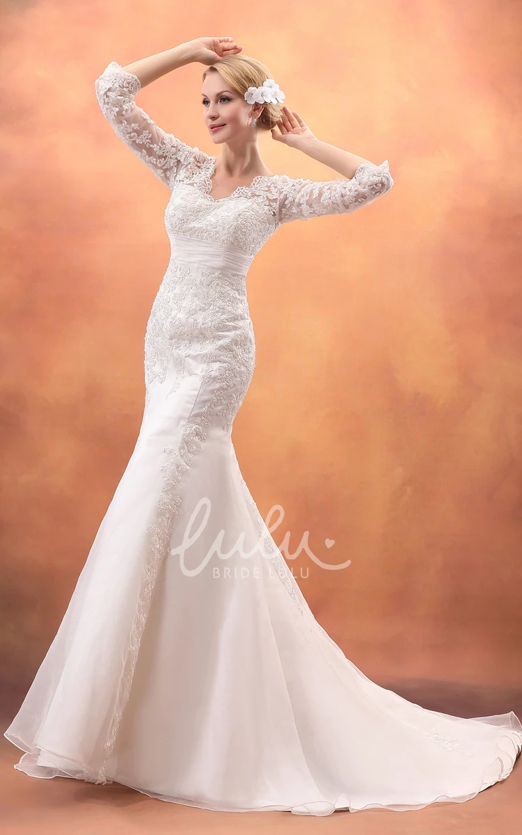 Half-Sleeve Siren Lace Gown with Brush Train Impressive and Timeless