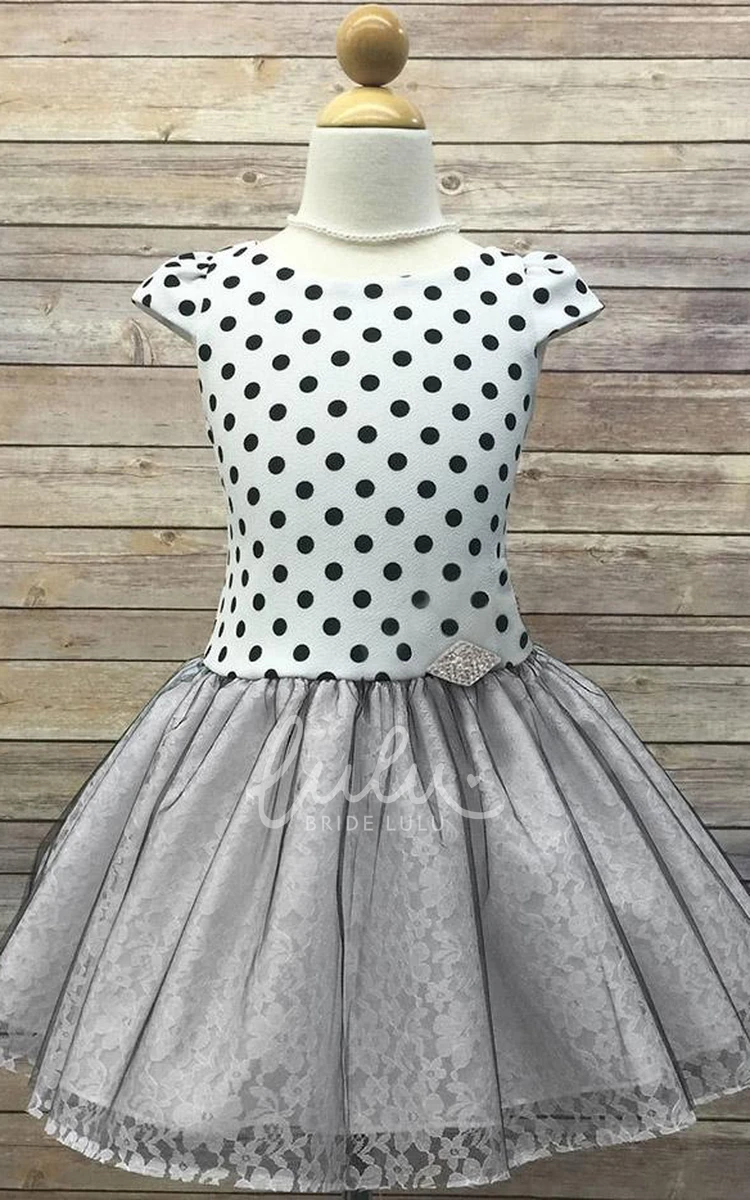 Knee-Length Beaded Lace Flower Girl Dress with Brooch Casual