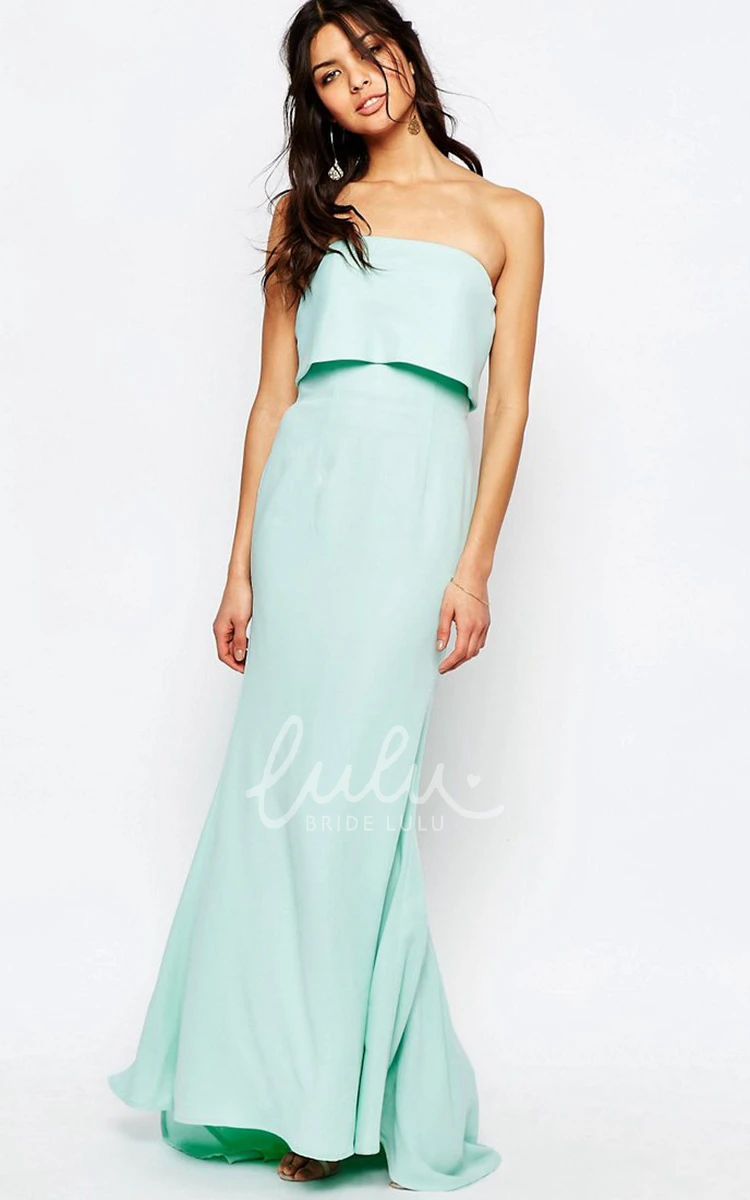 Strapless Chiffon Bridesmaid Dress with Brush Train Ankle-Length Sheath