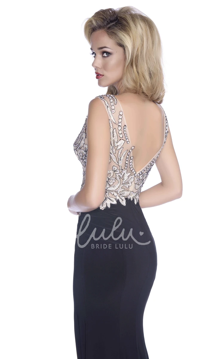 Sequin Jersey Prom Dress with Side Slit and Low-V Back