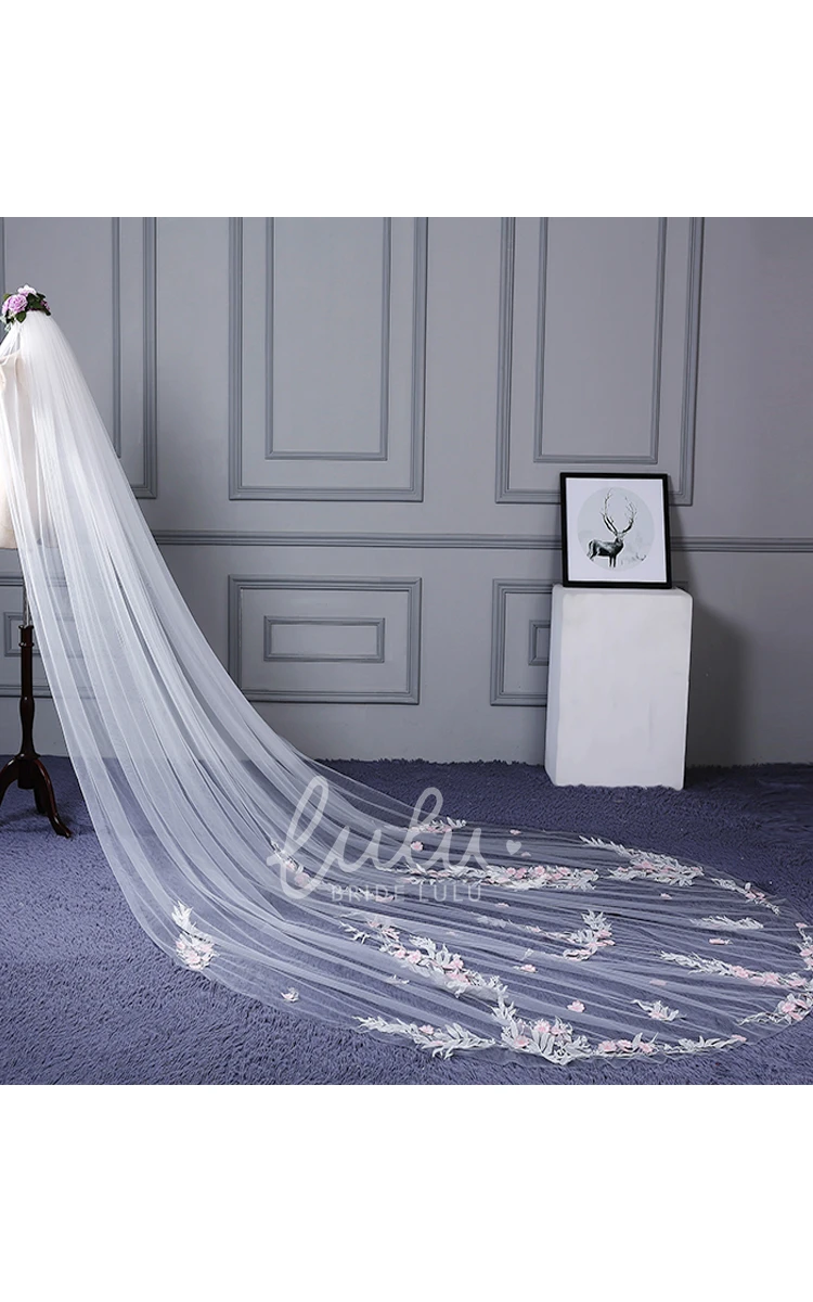 Flower Applique Cathedral Wedding Veil Ethereal & Elegant