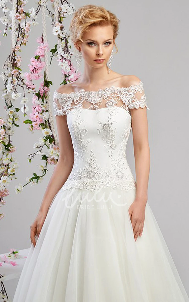 Off-The-Shoulder A-Line Tulle and Satin Wedding Dress with Appliques Modern Bridal Gown
