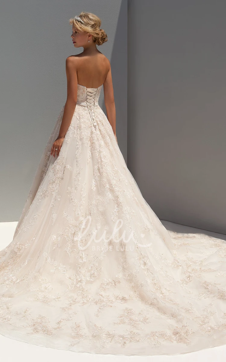Appliqued Lace Sweetheart A-Line Wedding Dress Sleeveless Maxi Beading
