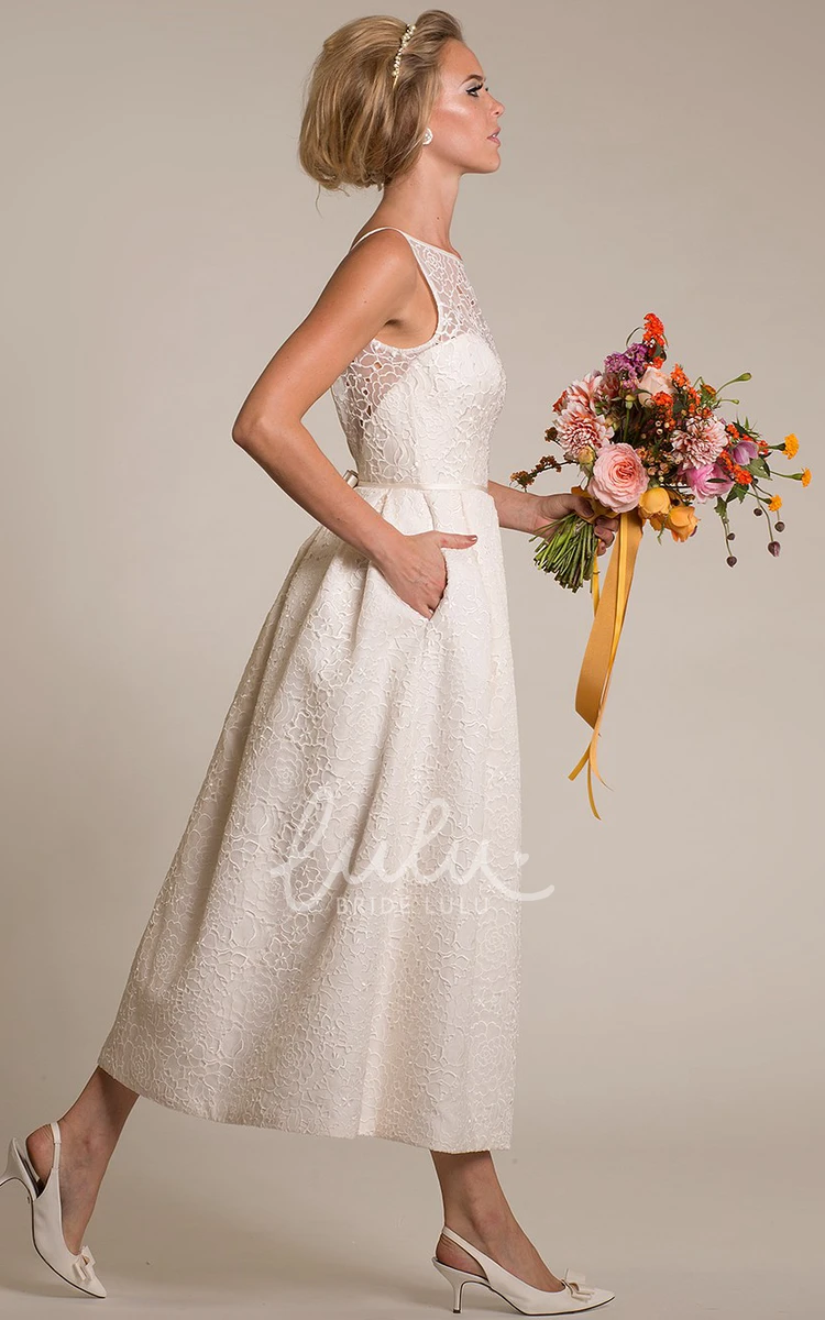 Tea-Length A-Line Lace Wedding Dress Unique Bridal Gown