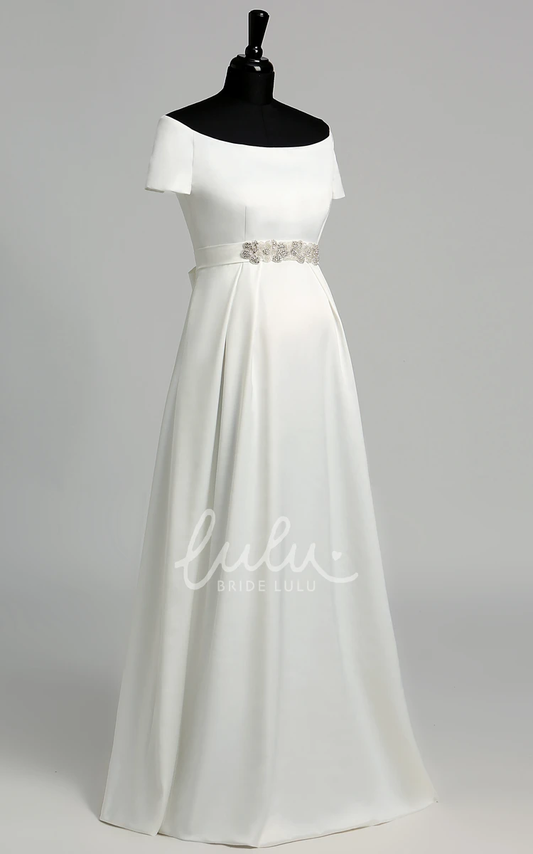Satin Maternity Wedding Dress with Beading and Floor-Length A-Line Silhouette