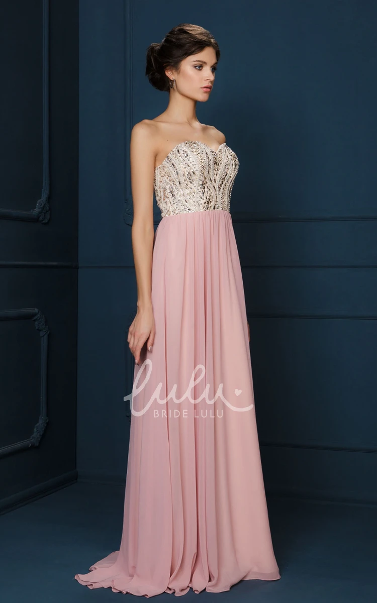 Floor-Length Chiffon Evening Dress with Sweetheart Neckline and Beaded Details in A-Line Style