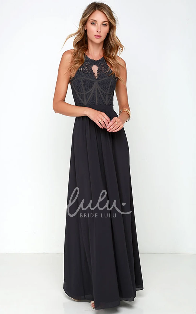 Noble Lace Bodice Chiffon Bridesmaid Dress Sleeveless & Long