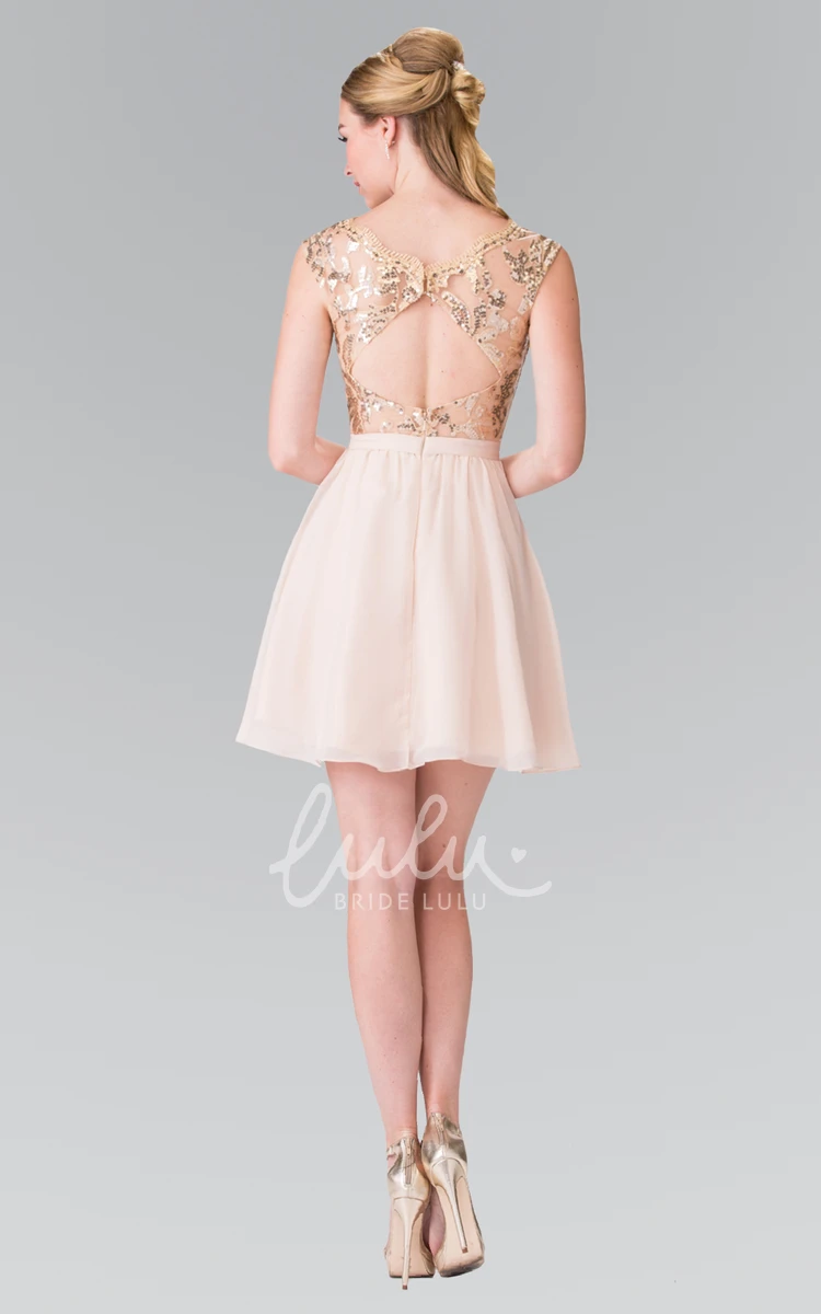 Chiffon Sequin A-Line Short V-Neck Sleeveless Formal Dress