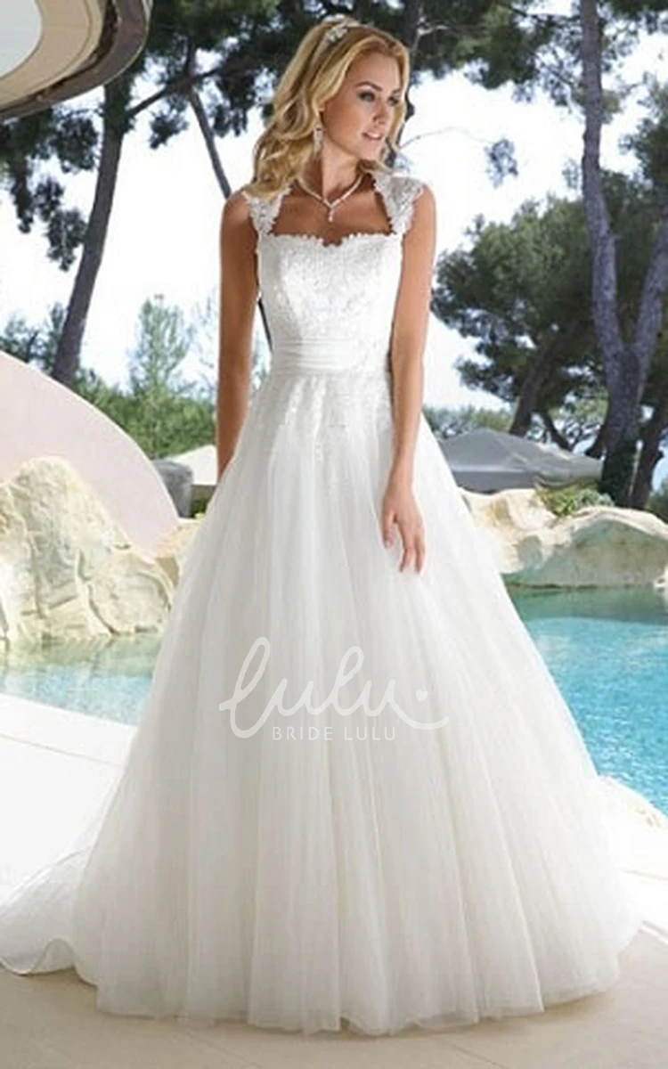 Queen Anne Illusion A-Line Wedding Dress with Tulle Elegant Bridal Gown