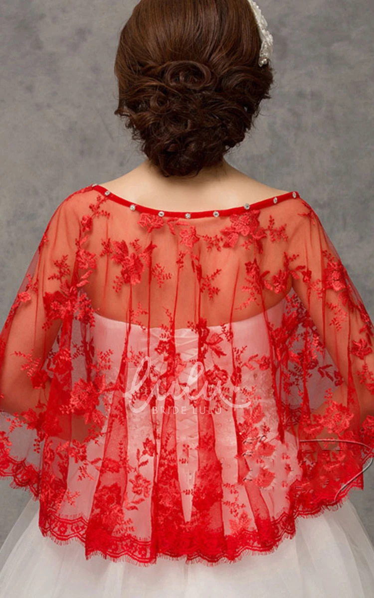 Lace Cape Shawl Wedding Dress New Red and White Design
