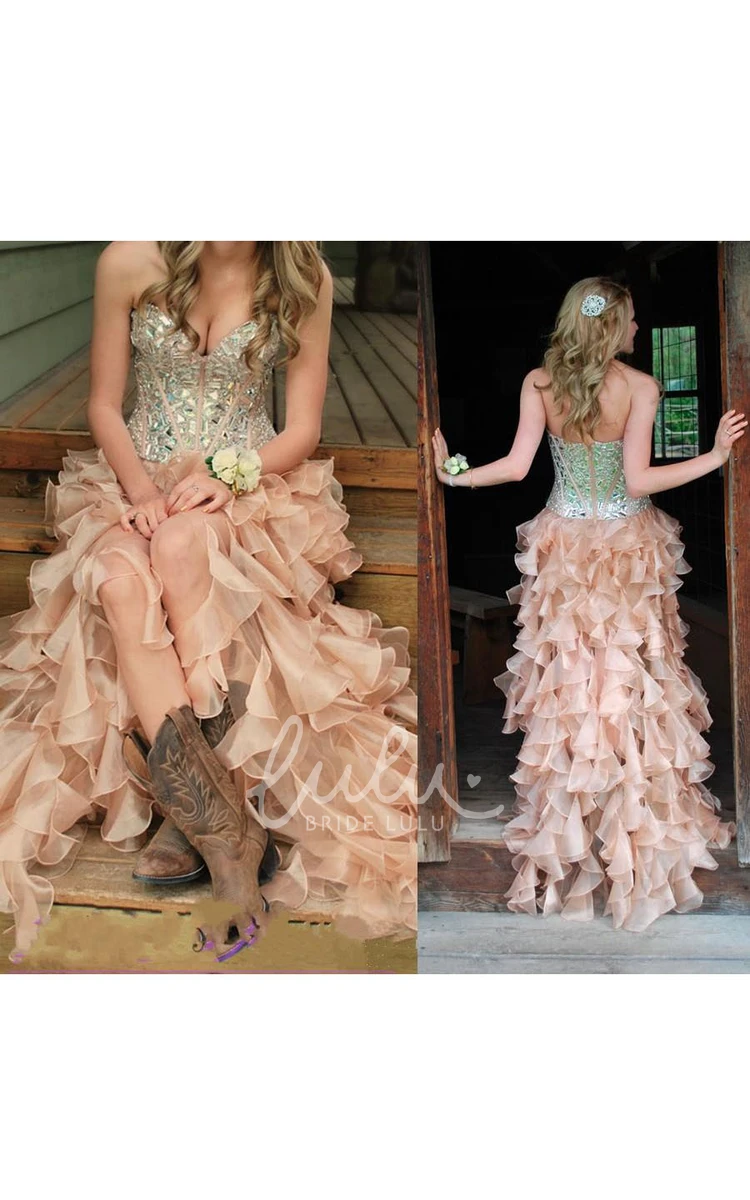 Ruffled Organza Dress with Sequins Sweetheart Long Unique