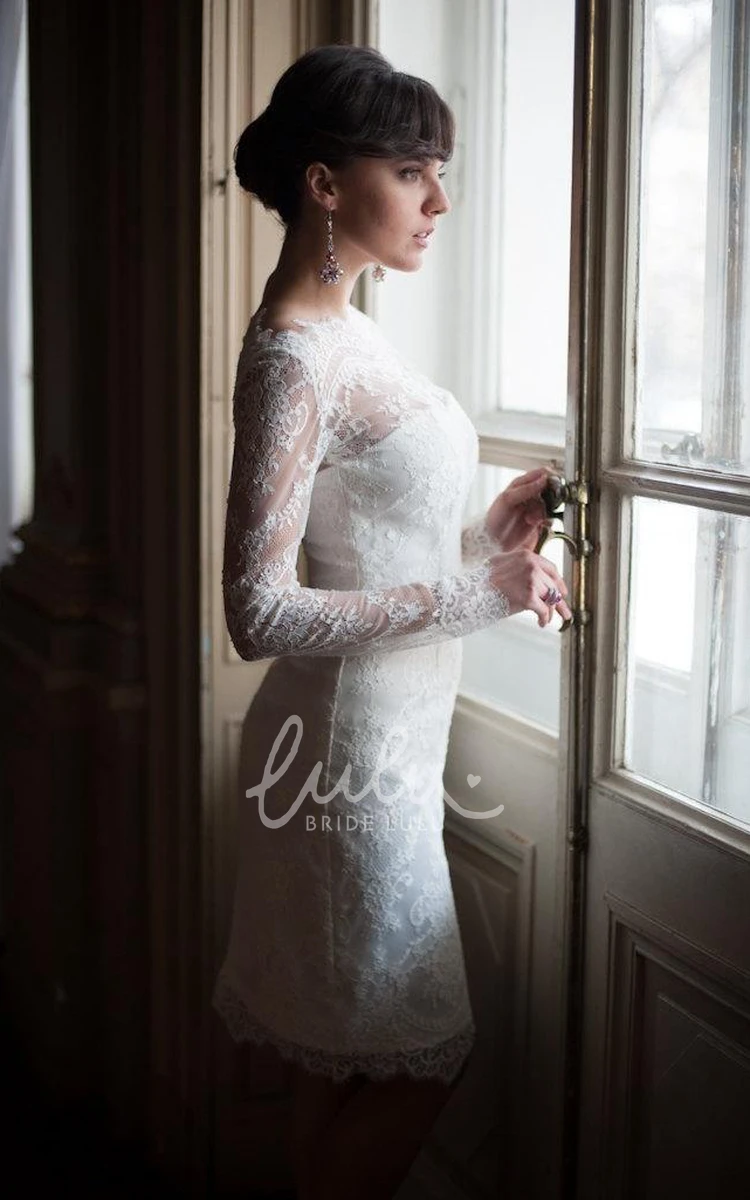 High Neck Sheath Lace Wedding Dress with Short Fitted Style