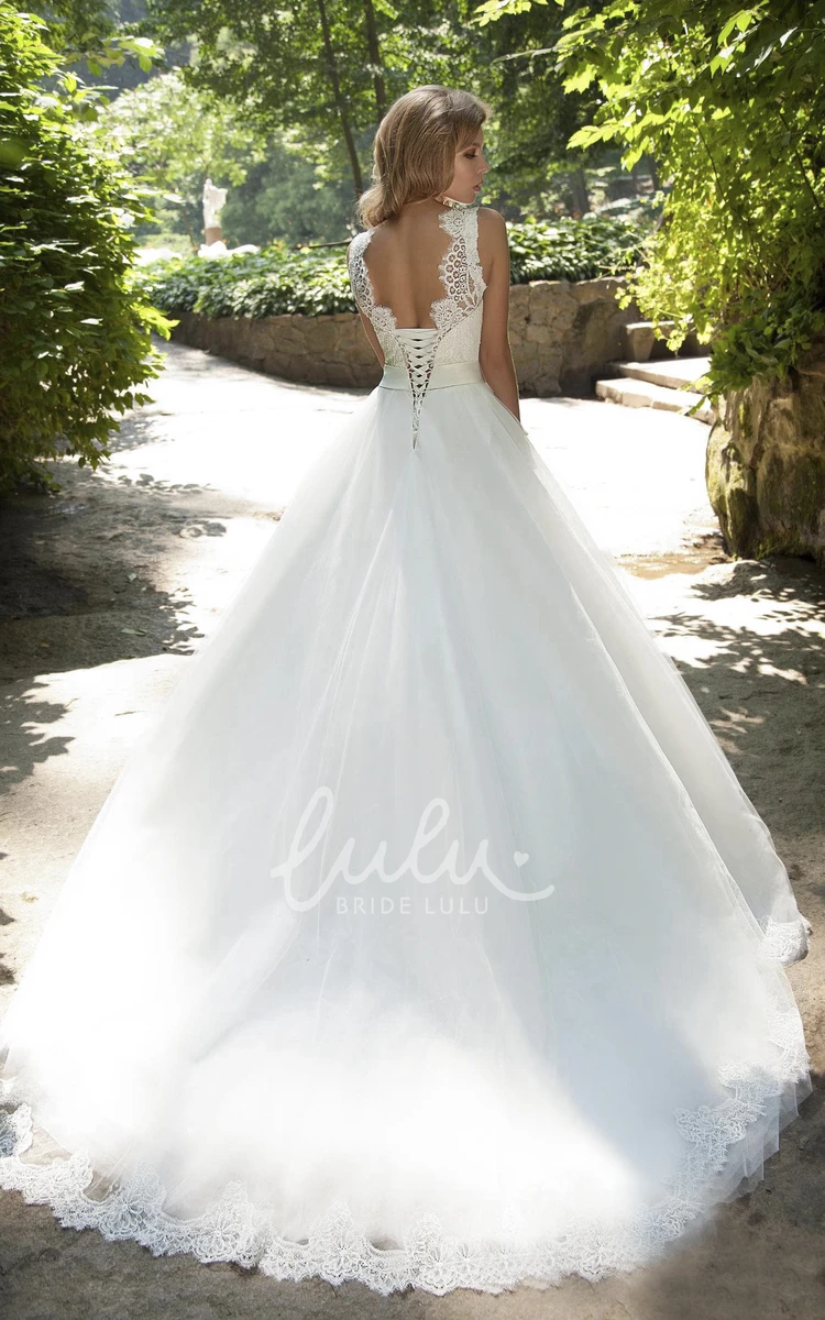 Ball Gown Tulle Wedding Dress with Lace and Waist Jewelry