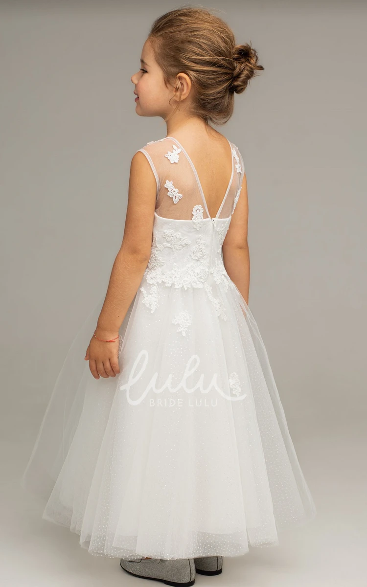 Tulle Flowergirl Dress with Ruching in Ankle-length A Line Style