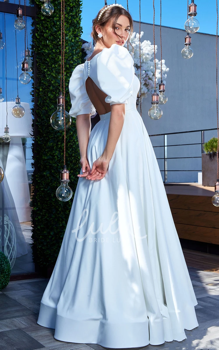 Vintage Satin Wedding Dress with Ruching A Line Bateau