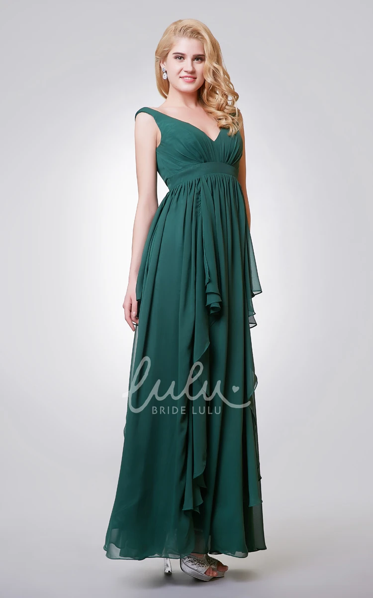 Long Chiffon A-line Bridesmaid Dress with V-neck Sleeveless and Tiers