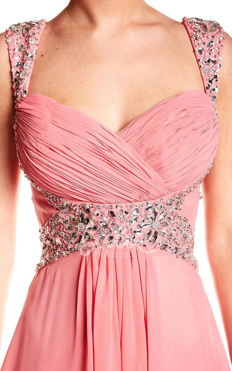 Sleeveless Chiffon Prom Dress with Crystal Straps