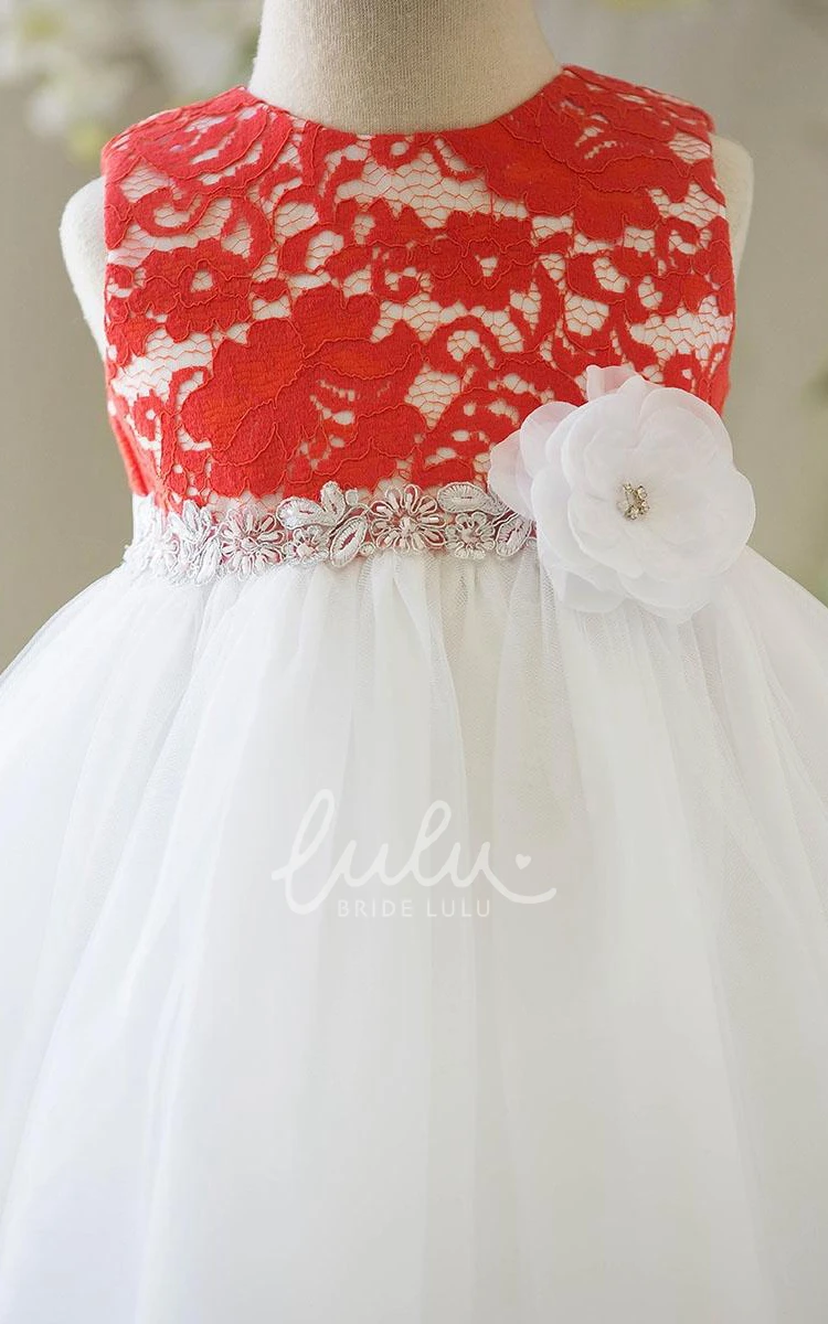 Tulle & Lace Floral Girl Dress Tiered Wedding Tea-Length