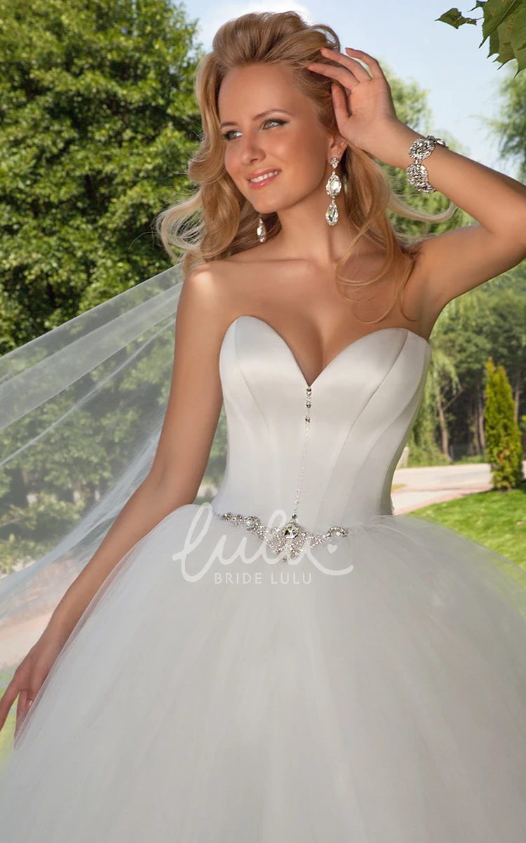 Jeweled Tulle Sweetheart Wedding Dress with Chapel Train and Corset Back Elegant Bridal Gown