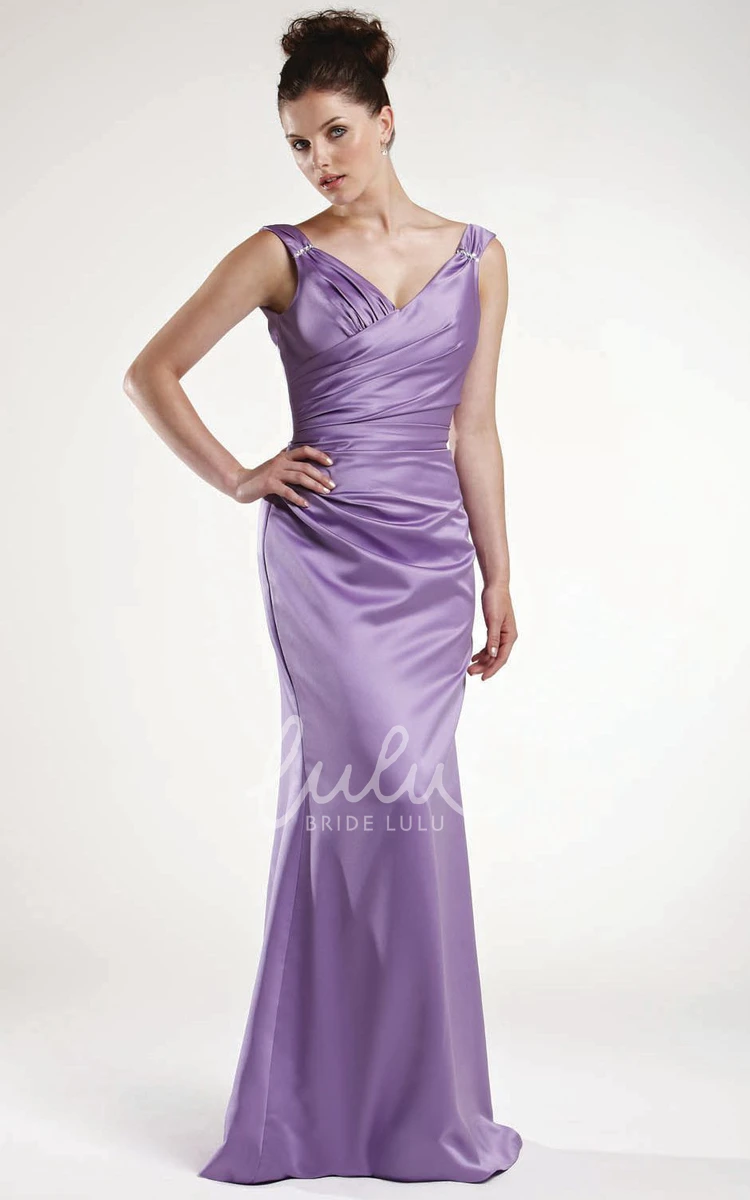 Satin Sheath Bridesmaid Dress with Side-Draped and Lace-Up in Sleeveless