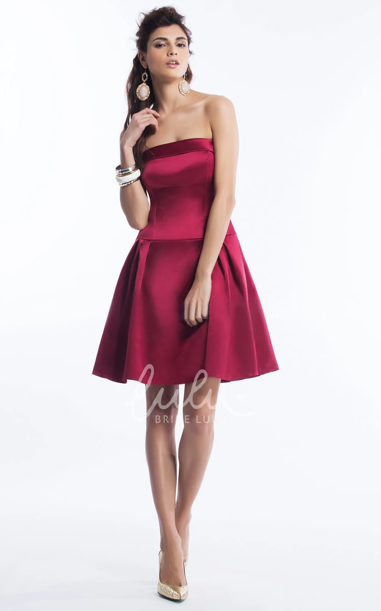 Satin Pleated Strapless Bridesmaid Dress Short