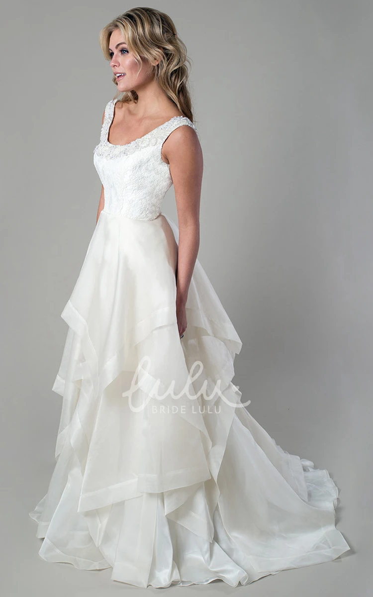 Maxi Organza A-Line Wedding Dress with Tiers and Draping Flowy Wedding Dress