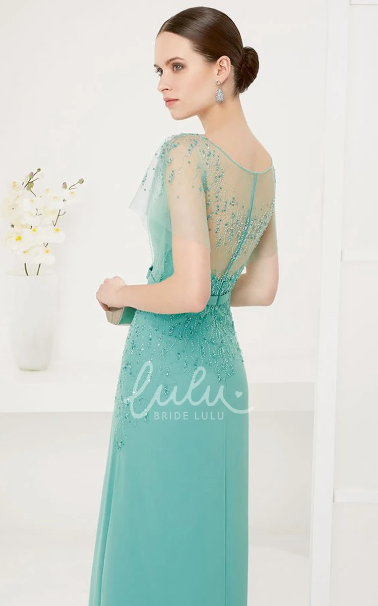 Sheath Chiffon Long Prom Dress with Batwing Sleeve and Crystals Modern Dress