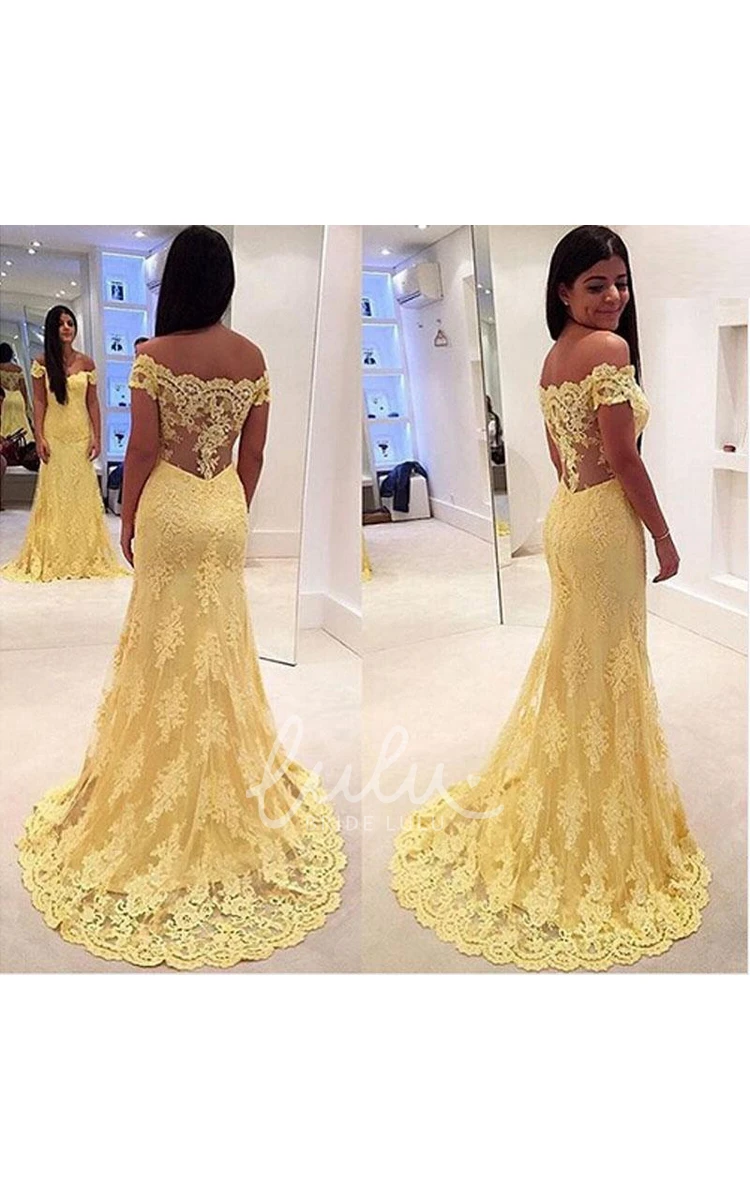 Off-the-shoulder Mermaid Yellow Lace Evening Dress