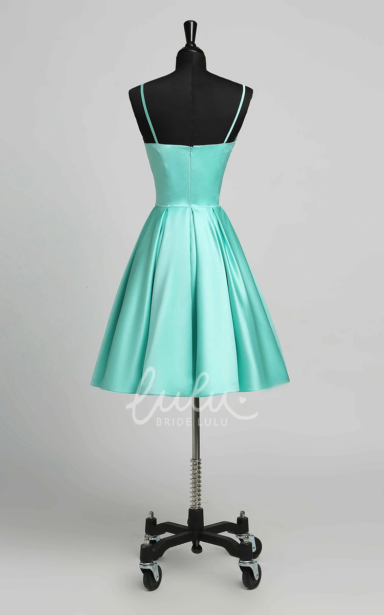 Romantic Satin A-Line Spaghetti Straps Sleeveless Mini Dress for Formals