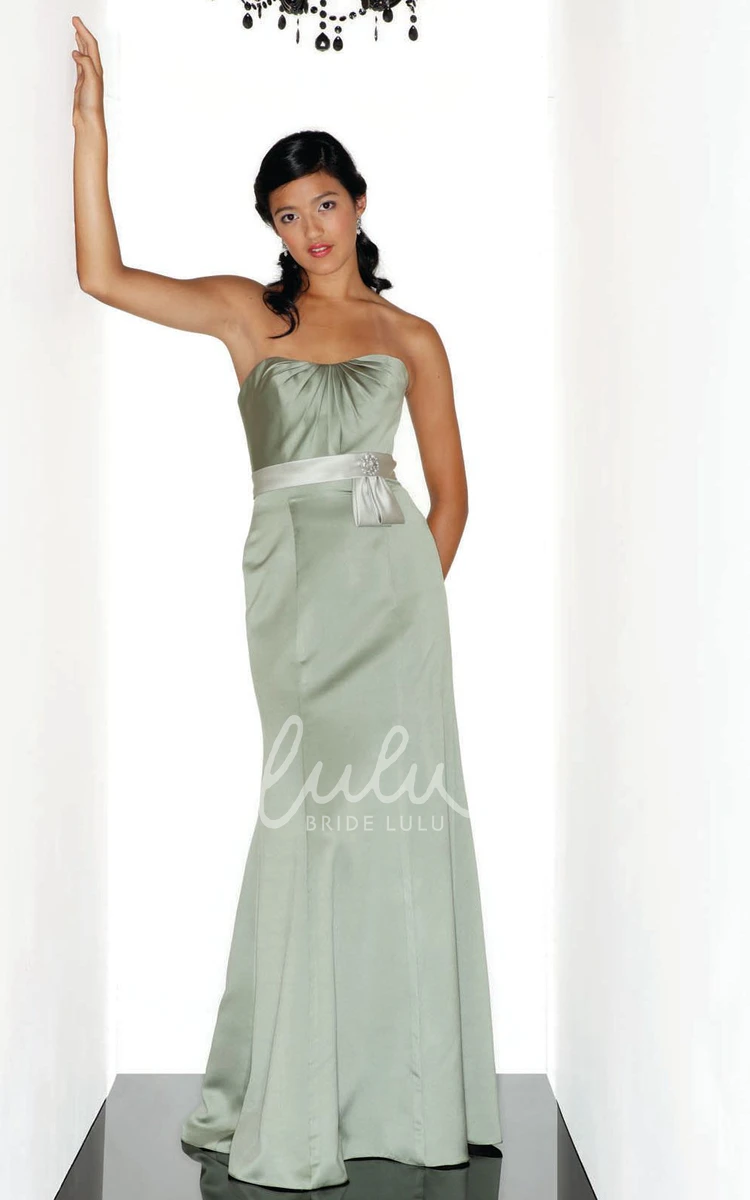 Strapless Taffeta Bridesmaid Dress with Ruching and Ribbon Simple Bridesmaid Dress